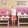 Children Learning Desk and Chair Set Pink Desk Set Height Adjustable with Drawers and Storage Compartments Curved Desktop Cartoon Learning Desks and Chairs Reading/Learning/Writing for Girls (Pink) view 3