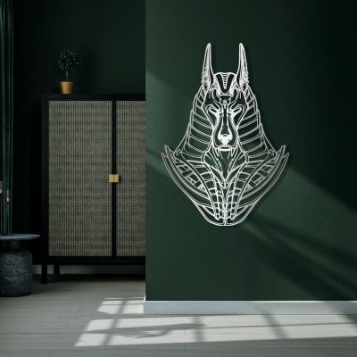 Anubis Metal Wall Art, Metal Art Wall Decor, Mythological Wall Art, Anubis Metal Decor, Egyptian Mythology Wall Hanging, Bedroom Decor, Livingroom Decor, Housewarming Gift (Silver, 48 x 33 inch / 121 x 85 cm)