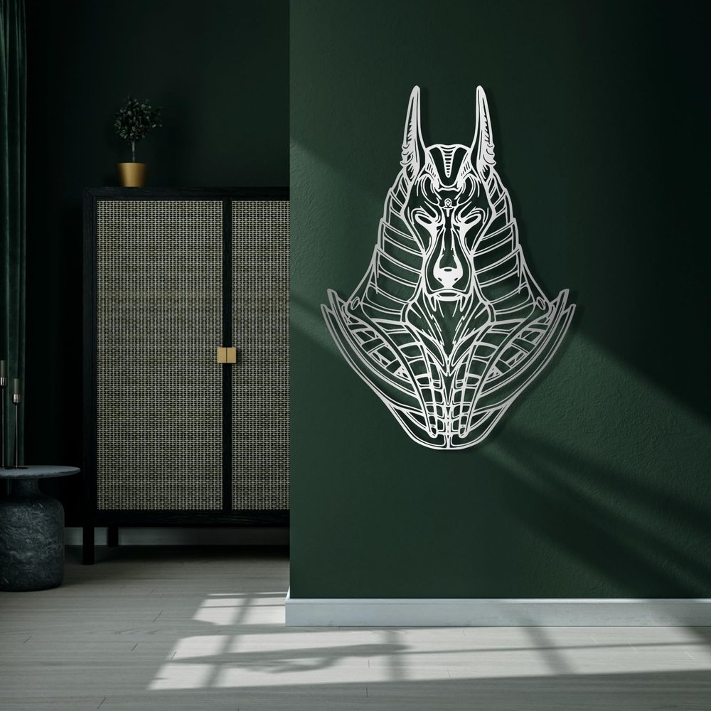 Anubis Metal Wall Art, Metal Art Wall Decor, Mythological Wall Art, Anubis Metal Decor, Egyptian Mythology Wall Hanging, Bedroom Decor, Livingroom Decor, Housewarming Gift (Silver, 48 x 33 inch / 121 x 85 cm)
