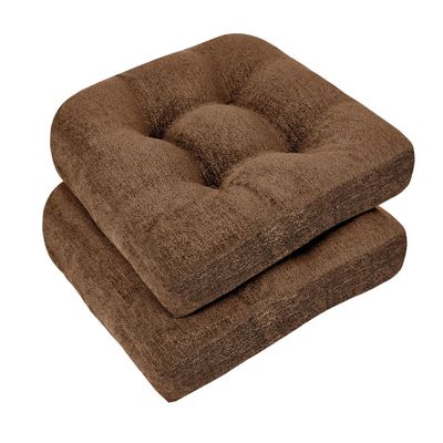 downluxe Chair Cushions for Dining Chairs 2 Pack, Tufted Indoor Chair Pads with Non-Slip Bottom, U-Shaped Kitchen Chair Cushions, 17"x17"x4", Brown