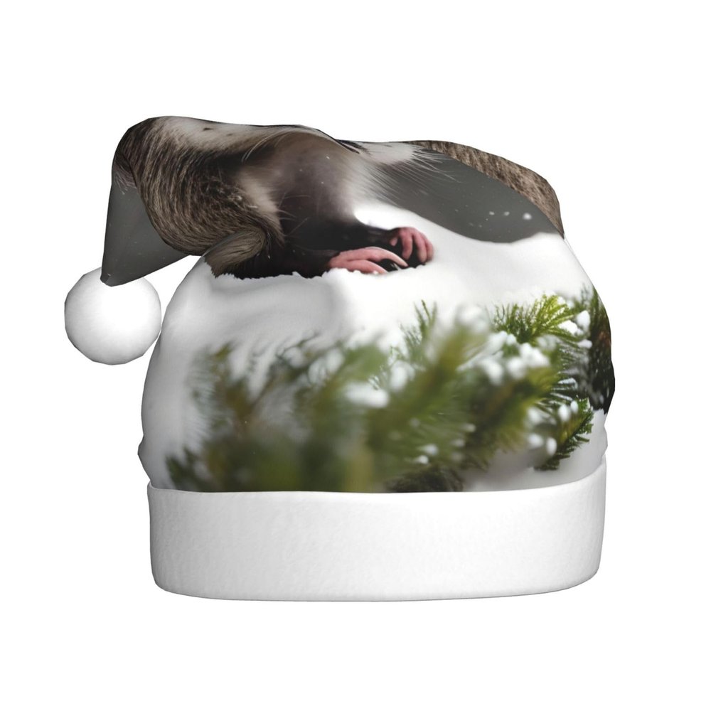 KoNsev Christmas Hat,Adult Santa Hat,Xmas Holiday Funny Hats for Adults Party Costume Supplies,Opossum In Snow Print