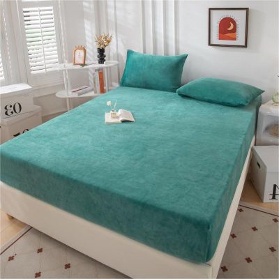 FCLDESHOP 4 Way Stretch Fitted Sheet,Winter Thickened Milk Velvet Fitted Sheet, Solid Color Skin-Friendly Warm Non-Slip Mattress Cover,Green,180 * 200cm (1pcs)
