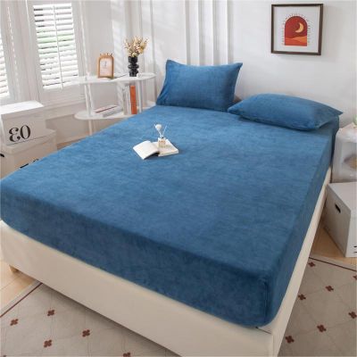 FCLDESHOP Fitted Bottom Sheet Soft,Winter Thickened Milk Velvet Fitted Sheet, Solid Color Skin-Friendly Warm Non-Slip Mattress Cover,Blue,180 * 200cm (3pcs)