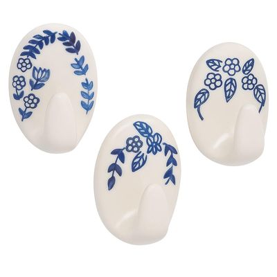 Indian Shelf 3 Hooks 6 Strips Decorative Adhesive Hooks for Walls No Damage- Sticky Shower Loofah Holder - Adhesive Bathroom Hooks for Towels- Robe Hook- Sticky Kitchen Hook