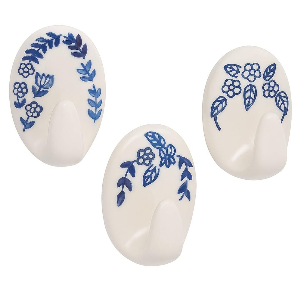Indian Shelf 3 Hooks 6 Strips Decorative Adhesive Hooks for Walls No Damage- Sticky Shower Loofah Holder - Adhesive Bathroom Hooks for Towels- Robe Hook- Sticky Kitchen Hook