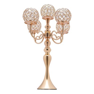 2 Pack 5 Arm Crystal Candelabra Centerpieces with Crystal Candle Holder Bowl, 21.5 Inch Tall Crystal Candle Holders for Home Wedding Anniversary Dinner Party Table Decoration Gold