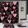 ZWSMZW 4pcs Valentine's Day Shower Curtain Set with Bath Mat, Toilet Cover Mat and U Shape Rug, Pink Heart Black Polka Dot Romantic Lover Couple Sweet Bathroom Decor view 1
