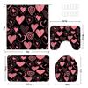 ZWSMZW 4pcs Valentine's Day Shower Curtain Set with Bath Mat, Toilet Cover Mat and U Shape Rug, Pink Heart Black Polka Dot Romantic Lover Couple Sweet Bathroom Decor view 2