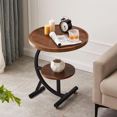2-Tier Round C Shaped Corner Side Table End Table, Wooden Sofa Coffee Table for Living Room Balcony, for Small Space, Living Room, Bedroom, Modern Furniture, Storage Shelf (Size : 40 * 60cm)