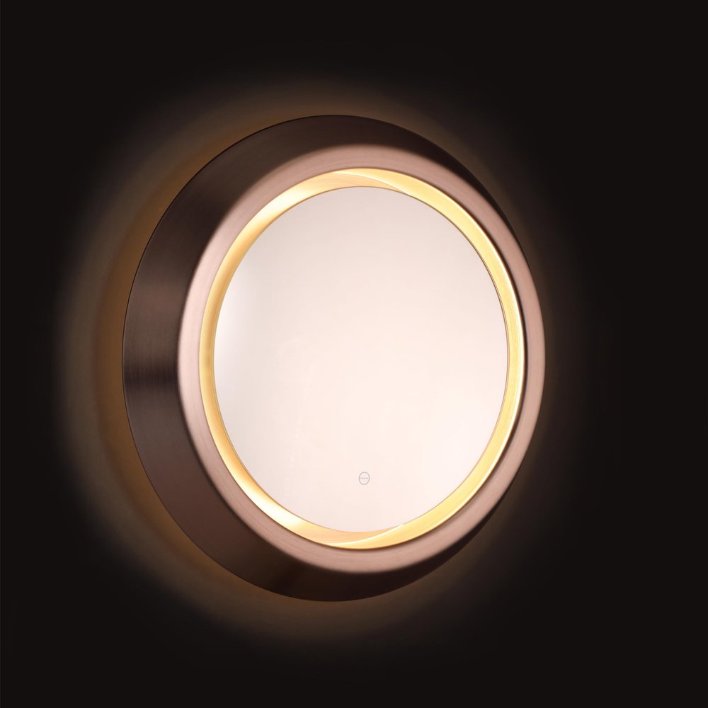 27.5 inch Round Wall-Mounted LED Mirror, Framed Mirror W/Lights for Bathroom Hotel, LED Bathroom Vanity Mirror, Aluminum Alloy, Champagne Gold Finish