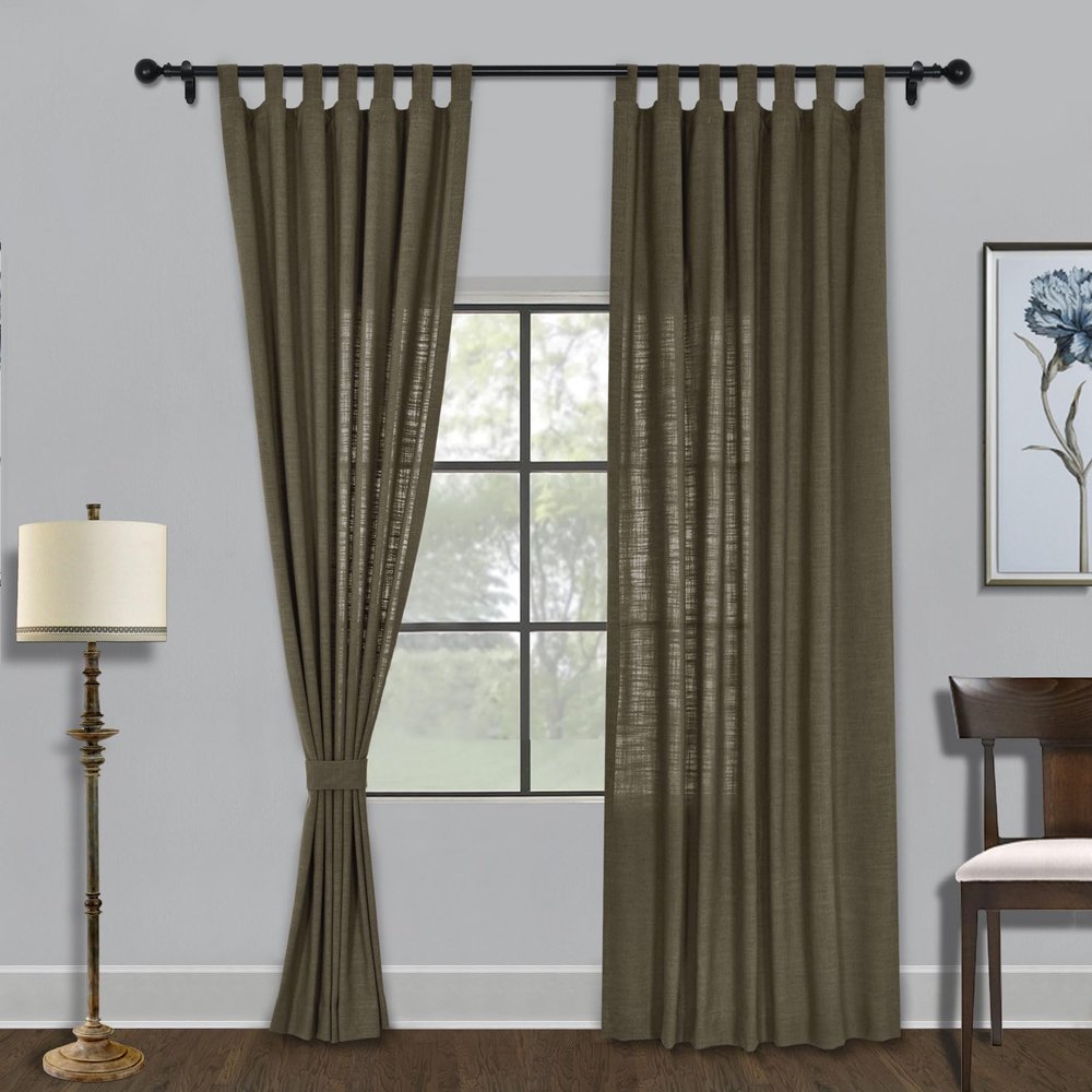 Fcosie Sepia Linen Room Darkening Curtains Tab Top Draperies Thermal Insulated Drapes Noise Reduction Panels Light Reducing Window Curtains Privacy Protection Drapery, 50" W x 108" L, 2 Panels