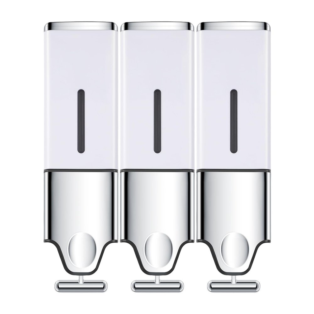EHORIA 3-in-1 Quadrate Dispensers for The Shower,Shower soap Dispenser,Conditioner Dispenser, Shampoo Dispenser,No Drilled Wall Mounted Distributor,Hotel,Bathroom,Home
