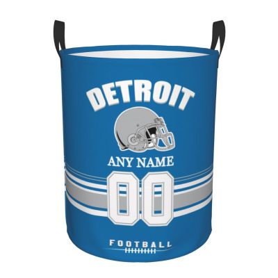 Detroit Laundry Hamper, Personalized Football Style Laundry Basket, Custom Name and Number Collapsible Storage Basket with Handle Gift for Bedroom Bathroom