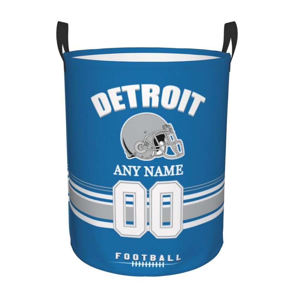 Detroit Laundry Hamper, Personalized Football Style Laundry Basket, Custom Name and Number Collapsible Storage Basket with Handle Gift for Bedroom Bathroom
