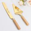 TUKDAK Personalized Cake Cutting Set for Wedding, Gold Knife and Server Set with Stainless Steel Serrated Edges & Wood Handles, Engraved Pie Spatula Anniversary Christmas Gift (Original Oak) view 1