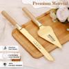 TUKDAK Personalized Cake Cutting Set for Wedding, Gold Knife and Server Set with Stainless Steel Serrated Edges & Wood Handles, Engraved Pie Spatula Anniversary Christmas Gift (Original Oak) view 3