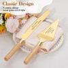 TUKDAK Personalized Cake Cutting Set for Wedding, Gold Knife and Server Set with Stainless Steel Serrated Edges & Wood Handles, Engraved Pie Spatula Anniversary Christmas Gift (Original Oak) view 4