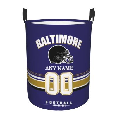 Baltimore Laundry Hamper, Personalized Football Style Laundry Basket, Custom Name and Number Collapsible Storage Basket with Handle Gift for Bedroom Bathroom