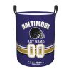 Baltimore Laundry Hamper, Personalized Football Style Laundry Basket, Custom Name and Number Collapsible Storage Basket with Handle Gift for Bedroom Bathroom view 1