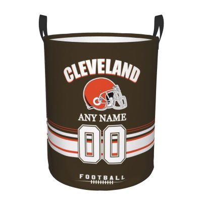 Cleveland Laundry Hamper, Personalized Football Style Laundry Basket, Custom Name and Number Collapsible Storage Basket with Handle Gift for Bedroom Bathroom