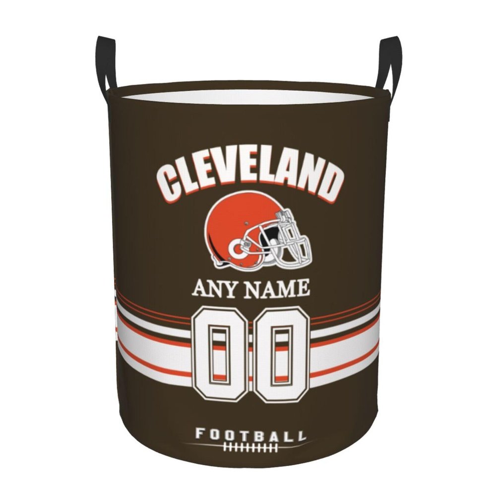 Cleveland Laundry Hamper, Personalized Football Style Laundry Basket, Custom Name and Number Collapsible Storage Basket with Handle Gift for Bedroom Bathroom