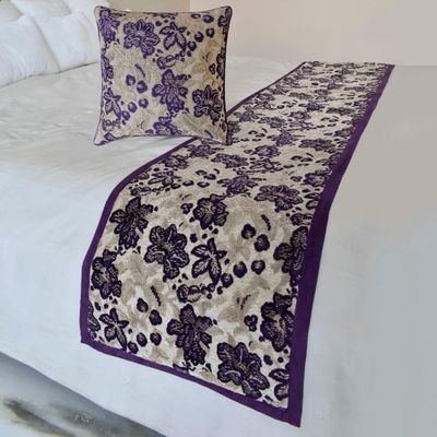 The HomeCentric King/Queen/Twin Purple Designer King 90"x18" Bed Runner with 2 Pillow Cover, Floral, Velvet Bed Scarf on Velvet Fabric - Plum Petal