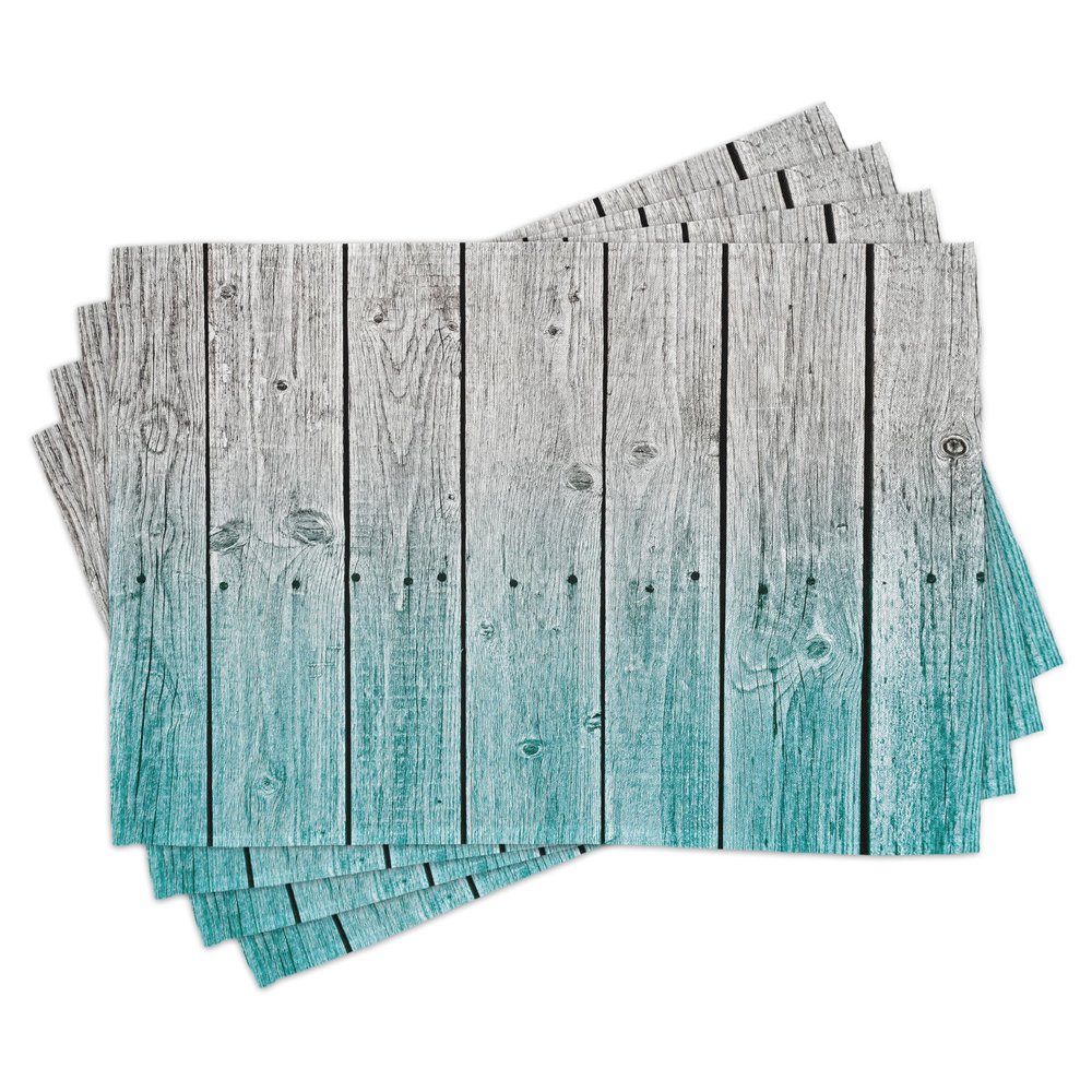 Ambesonne Rustic Place Mats Set of 8, Wood Panels Background Digital Tones Effect Country House Art Image, Washable Fabric Placemats for Dining Table, Placemat 8 pcs, Teal Grey
