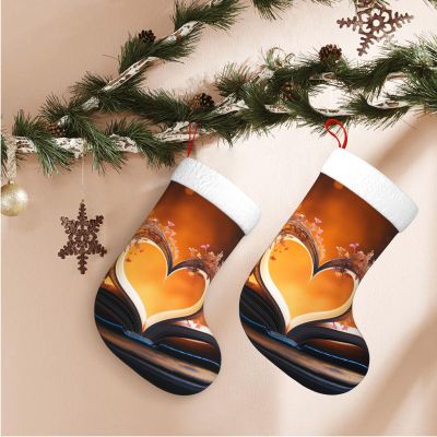 OPSREY Love Shape Book Print Christmas Stocking Plush Xmas Stockings Personalized Hanging Christmas Ornaments for Holiday Family Fireplace Decorations Gift