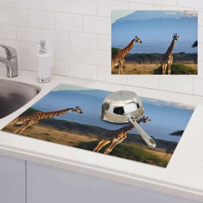 Giraffe Kilimanjaro Mount Dish Drying Mat Large 18"x 24" Dishes Drainer Mats for Kitchen Counter Super Absorbent Quick Drying Coffee Mat Dish Rack Pad,Rack Tableware Mat