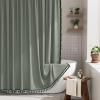 AmazerBath Farmhouse Shower Curtain, Sage Green Linen Shower Curtain with 3 Side Green Tassel, Boho Shower Curtain Set with 12 Upgraded Hooks for Neutral Country Bathroom, 72x72 Inches view 1