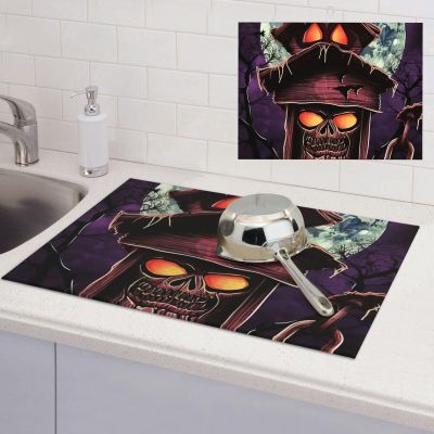 Horror Night Dish Drying Mat Large 18"x 24" Dishes Drainer Mats for Kitchen Counter Super Absorbent Quick Drying Coffee Mat Dish Rack Pad,Rack Tableware Mat