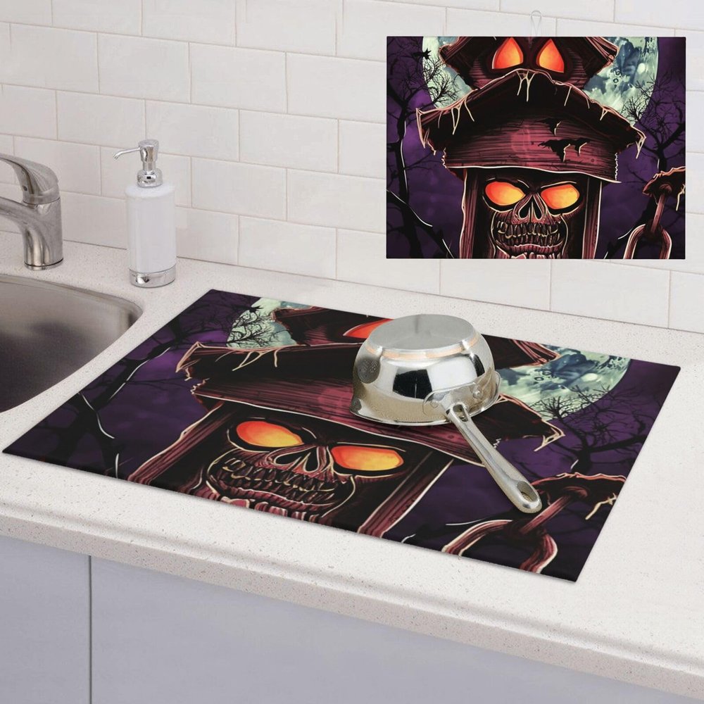 Horror Night Dish Drying Mat Large 18"x 24" Dishes Drainer Mats for Kitchen Counter Super Absorbent Quick Drying Coffee Mat Dish Rack Pad,Rack Tableware Mat