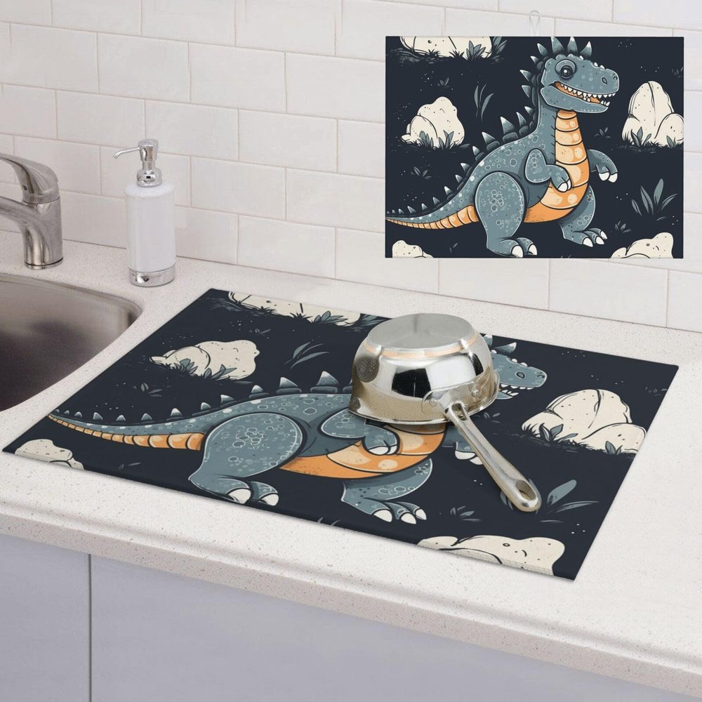 Funny dragon Dish Drying Mat Large 18"x 24" Dishes Drainer Mats for Kitchen Counter Super Absorbent Quick Drying Coffee Mat Dish Rack Pad,Rack Tableware Mat