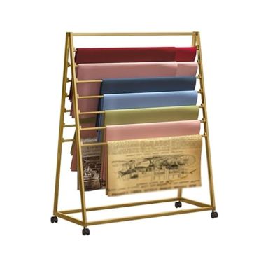 Aimery Freestanding Movable Scarf Rack Stand/Wrapping Paper Storage Organziers with Wheels, Metal Modern Double-Side Tall Display Shelf for Flower Shop/Retail Stores/Craft Room (Color : Gold, Size :