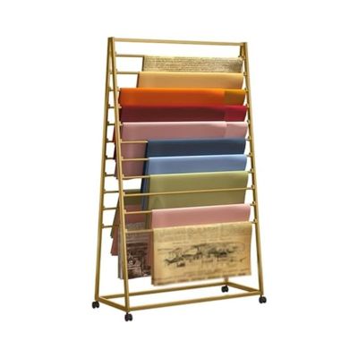 Aimery Freestanding Movable Scarf Rack Stand/Wrapping Paper Storage Organziers with Wheels, Metal Modern Double-Side Tall Display Shelf for Flower Shop/Retail Stores/Craft Room (Color : Gold, Size :