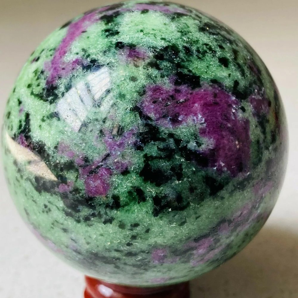 AtkitS Beautiful Natural red Green Treasure Hand-Polished Ball