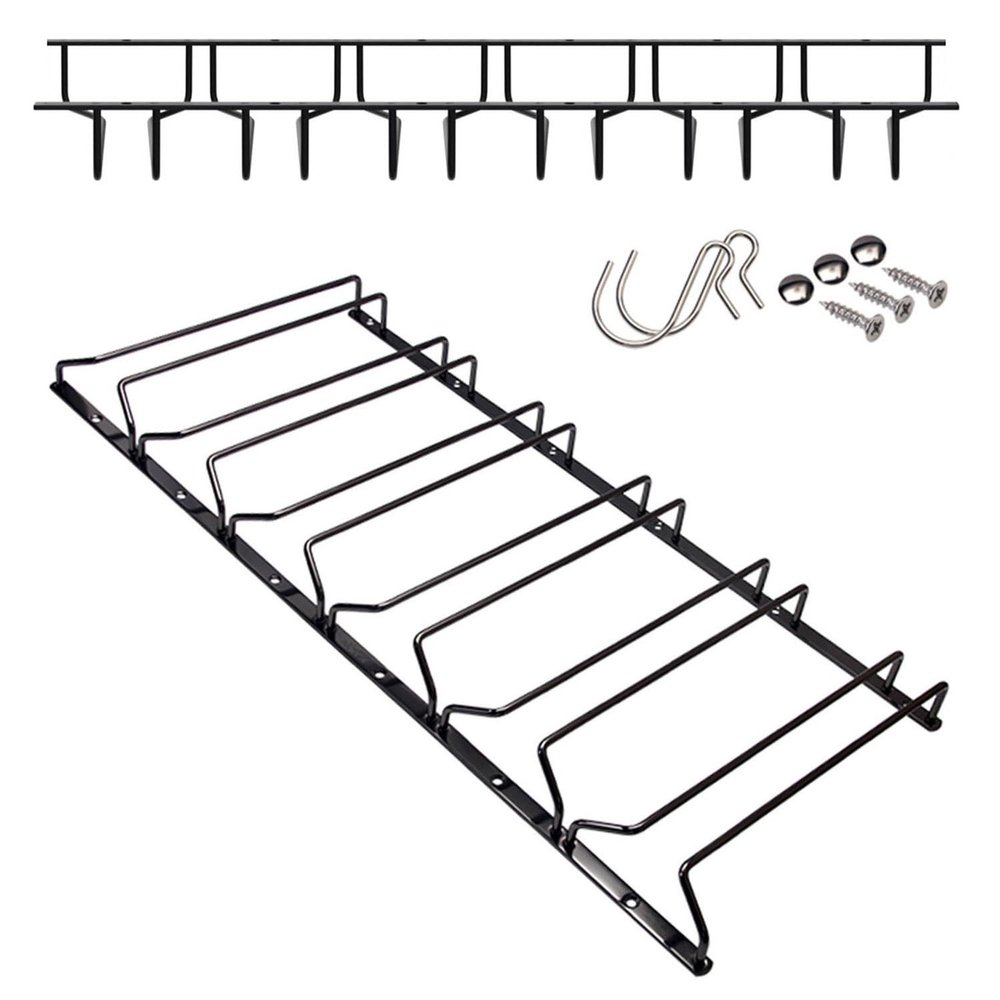 MObyat Metal Wine Glass Rack, Black Stainless Steel Stemware Rack, Glass Storage Hanger Organizer, 1/2/3/4/5/6/7 Rows, for Bar Counter, Kitchen, Screws Included (Size : 6 Rows(66.5X30CM/26.2X11.8IN))