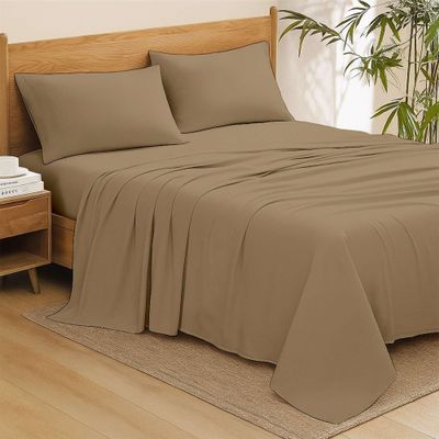 Ready To Rest RV Bunk - 42 x 80, 4 Piece RV Sheets with 15" Deep Pocket, 100% Egyptian Cotton, Soft & Comfy, 1 Fitted Sheets + 1 Flat Sheet & 2 Pillowcases (Taupe Solid)