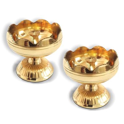 Anjali Enterprises Solid Brass Flower Design Diya tealight Holder Pooja Deepak Oil lamp Set of 2 pcs(Height 5 cm)