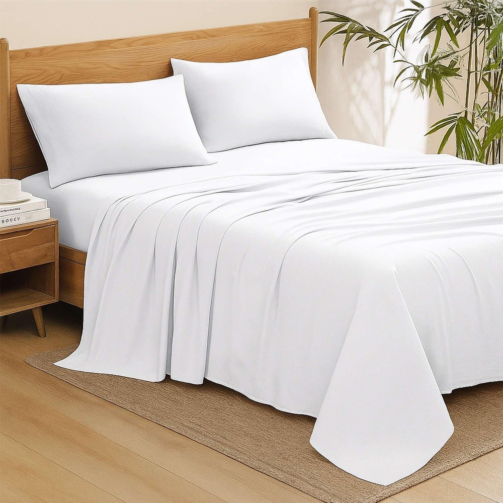 Ready To Rest 100% Egyptian Cotton Twin XL Sheet Set - 4 Piece Sheets with 15" Deep Pocket, 1 Fitted Sheets + 1 Flat Sheet & 2 Pillowcases, Extra Long Bed Sheets for Dorm Bedding (White Solid)