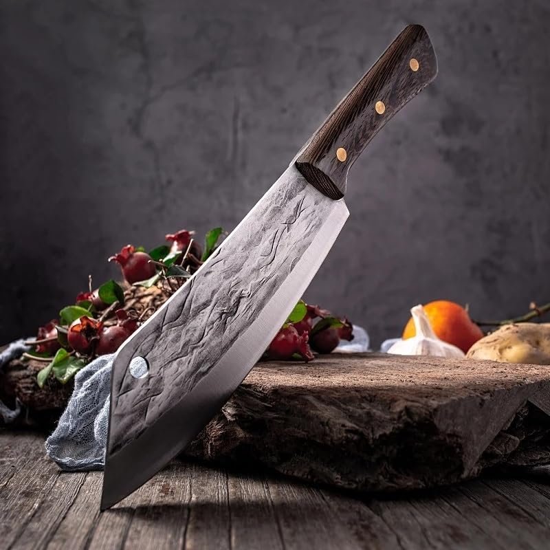 Meat Cleaver Knife, Hand-forged stainless steel butcher knife cleaver cooking knife kitchen chopper knife outdoor camping knife