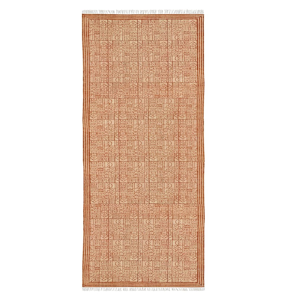 2.6x6 Runner Area Rug Kilim Rug Handmade Boho Rug Moroccan Rug Orange Red Cotton Rug Thick 0.19 inches Easy Washable Rug Flatweave Rugs for Small Bedroom Runner Kitchen Runner Hallway Stair Runner