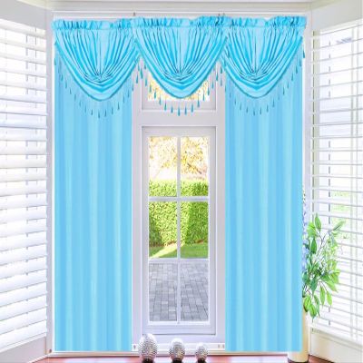 5 Piece Set Microfiber Smooth Touch Blackout Lightfiltering Rod Pocket Panels and Waterfall Valance with Tassels R64 63" Long (Aqua Blue)