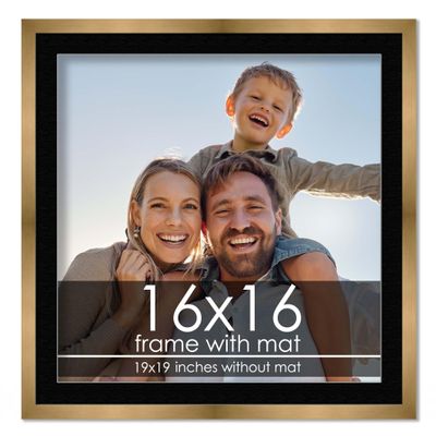16x16 Frame with Mat - Bronze 19x19 Frame Wood Made to Display Print or Poster Measuring 16 x 16 Inches with Black Photo Mat