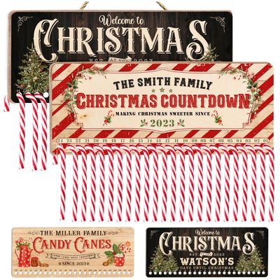 Personalized Christmas Countdown Wood Sign, Customized Xmas Advent Calender Wall Art Farmhouse Vintage Rustic Decor, Custom Wooden Plaque for Housewarming Gift