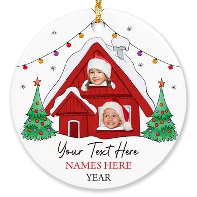 Christmas House Ornament 2026, Personalized Face Baby Photo Ornament, Gifts for Kids Girls Boys, Funny Custom Face Picture Baby Xmas Tree Decor, House Merry Christmas Ornament, Baby's Xmas Gifts
