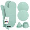 Rorecay 6pcs Oven Mitts and Pot Holders Sets Heat Resistant 500 Degrees, Extra Long Silicone Oven Gloves Non-Slip Potholders Hot Pads for Kitchen Baking Cooking, Quilted Liner, Bermuda Teal view 1
