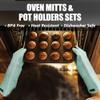 Rorecay 6pcs Oven Mitts and Pot Holders Sets Heat Resistant 500 Degrees, Extra Long Silicone Oven Gloves Non-Slip Potholders Hot Pads for Kitchen Baking Cooking, Quilted Liner, Bermuda Teal view 2