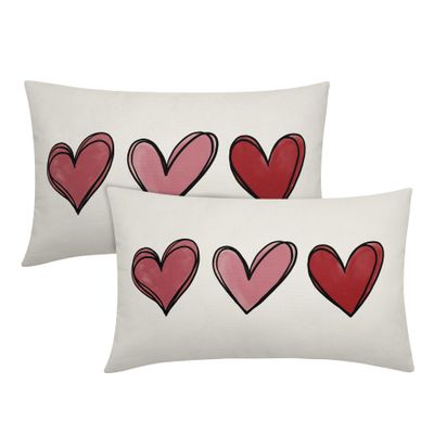 aportt Valentines Day Lumbar Pillow Covers 12X20 Inch Red Pink Heart Valentine's Day Decorative Rectangular Pillow Cases Cute Holiday Throw Pillows Set of 2 Home Decor for Sofa Porch Couch Outdoor