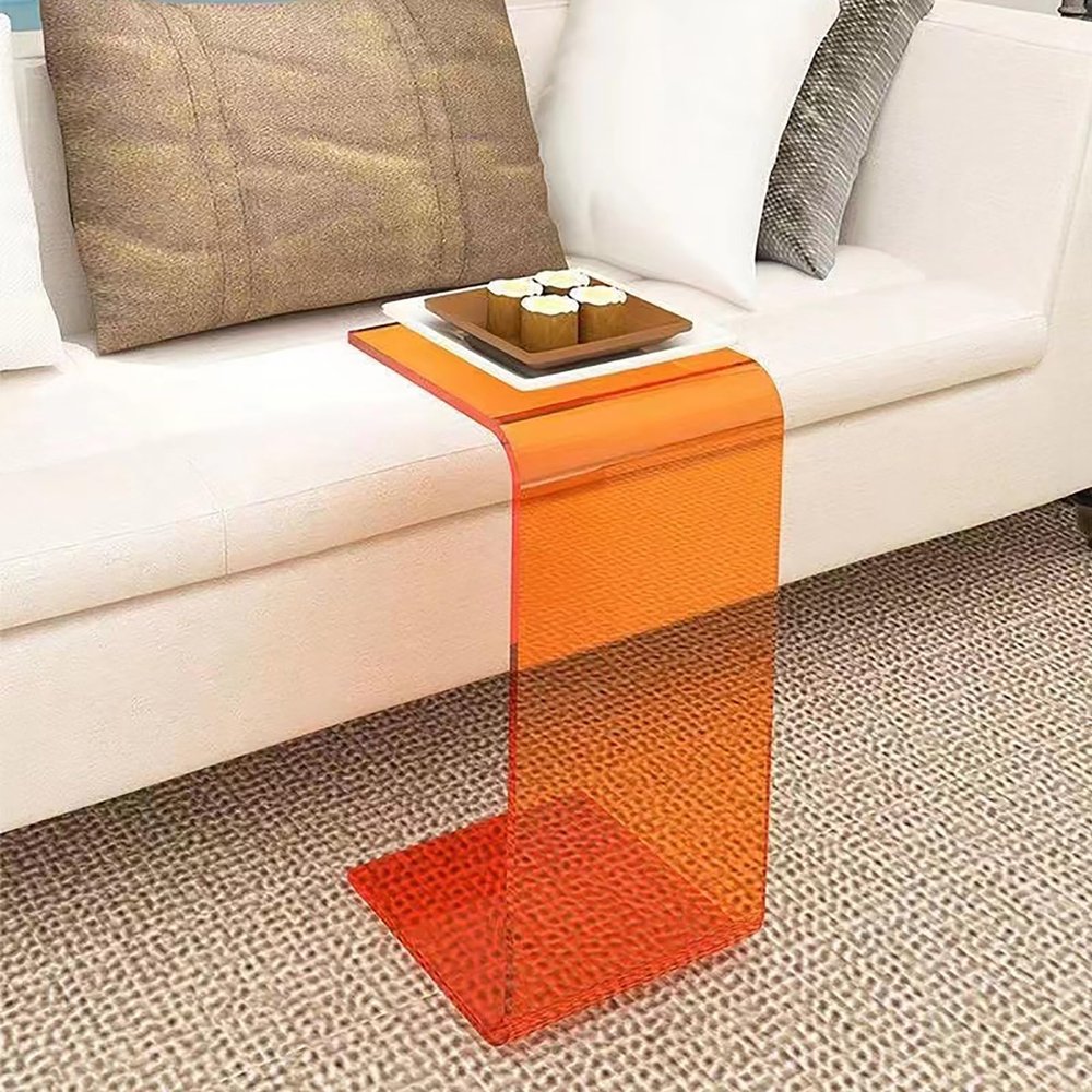 Acrylic End Table, U Shaped Coffee Table, Transparent Bedside Table Leisure Table, Study Side Table, Home, Office, Showroom Transparent Small Table ( Color : Orange , Size : 30*30*60cm/12*12*24in )